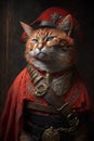 Cat in vintage uniform, portrait of serious pet in military outfit, generative AI Royalty Free Stock Photo