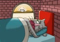 Cat is waking up in his bed to coffee Royalty Free Stock Photo