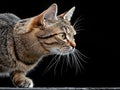 A cat walking across a black surface with a black background Royalty Free Stock Photo