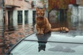 Cat wallowing on car and rains drops on at rainy season