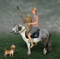 Cat warrior with man on horse Royalty Free Stock Photo