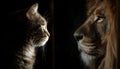cat watches its reflection in a mirror, a reflection of a lion Royalty Free Stock Photo