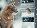 Cat watching bird in cage Royalty Free Stock Photo