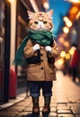 cat wear autumn outfit coat and scarf ai generated Royalty Free Stock Photo