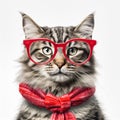 Cat wear glasses isolation on white backgrouds,