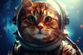 Cat Wearing Astronauts Helmet in Space, Adorable Feline Explores the Final Frontier, Science fiction space wallpaper featuring a