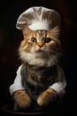 Cat wearing chef's hat and jacket on. Generative AI