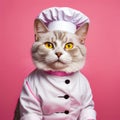 Cat wearing chef's outfit and hat. Generative AI Royalty Free Stock Photo
