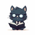 a cat wearing glasses reading a book with its eyes closed and reading a book in front of it\'s face, with a white background Royalty Free Stock Photo