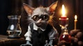 Gothic Science Halloween Pet: Witch Cat With Glasses