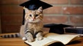 a cat wearing a graduation cap and a book Royalty Free Stock Photo