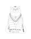 Cat Wearing Hanbok Korean traditional costume outline black and white