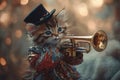 A cat wearing a hat and playing a trombone Royalty Free Stock Photo