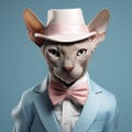 Adorable Sphynx Cat In Hat And Suit: Hyper-realistic Studio Portrait