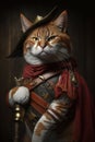 Cat wearing military clothes, portrait of funny serious pet in vintage outfit, generative AI Royalty Free Stock Photo