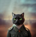cat is wearing military uniform. soldier cat character
