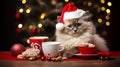 A cute kitten cat wearing Christmis cap Royalty Free Stock Photo