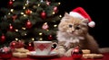 A cute kitten cat wearing Christmis cap, Cat wearing red Santa Hat Royalty Free Stock Photo