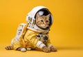 Cat wearing spacesuit  on solid background. Cosmic Cat, Feline Explorer in Astronaut Royalty Free Stock Photo