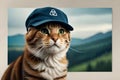 Cat with Cap and Majestic Landscape