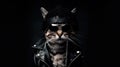 A cat wearing sunglasses and a leather jacket. AI generative image. Royalty Free Stock Photo