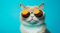 Groovy Orange Cat With Sunglasses On Blue Background