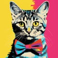 Colorful Pop-art Cat With Bow Tie: Andy Warhol Inspired Graphic Design