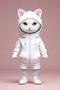 cat wearing white hoodie sweatshirt modern fashion clothed . AI generative