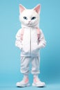 cat wearing white hoodie sweatshirt modern fashion clothed . AI generative