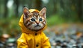 A cat is wearing a yellow raincoat Royalty Free Stock Photo
