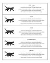 Cat weight chart infographic table. Kitties profiles with normal and abnormal body condition. Thin, ideal, overweight