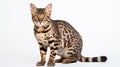 A cat on white background, they commonly referred to as the domestic cat or house cat