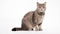 A cat on white background, they commonly referred to as the domestic cat or house cat