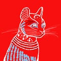 Cat in white outline on red background