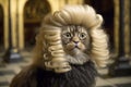 Cat in a Wig at the london chambers of lords illustration ai generated generative ai