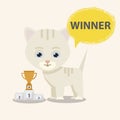 Cat winner with victory cup Royalty Free Stock Photo