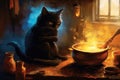 The Cat Wizard Brews A Potion In The Closet. Pot Of Smoke. Generative AI Royalty Free Stock Photo