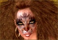 Cat woman, with cat makeup and hairstyle. Royalty Free Stock Photo