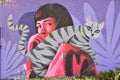 Cat and Woman Street art graffiti in Valparaiso Chile colorfull Royalty Free Stock Photo