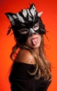 Cat woman tongue Royalty Free Stock Photo