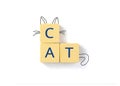 cat word written in cube, letter blocks arranges into CAT word and adding doodle pencil lines of ears, whiskers and tail over the Royalty Free Stock Photo