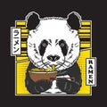 Cute panda eat japan noodle ramen illustration in flat comic style