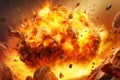 Cataclysmic blast unleashes a fierce storm of fragmented stones and debris energized by potent force