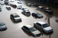 Cataclysmic Flooding In A City With A Lot Of Cars. Generative AI
