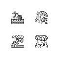 Cataclysms and natural disasters outline icons set EPS 10 vector format. Transparent background.