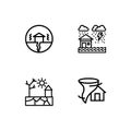 Cataclysms and natural disasters outline icons set EPS 10 vector format. Transparent background.