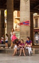 Castellers family resting at Porxada, Granollers