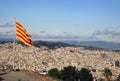 Catalan flag fluttering in the wind in Montjuic Castle in Barcelona Royalty Free Stock Photo