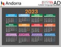 Catalan horizontal pocket calendar for 2023. Week starts Monday