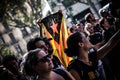 Catalan independentist flag in front of a nationalist demostration.